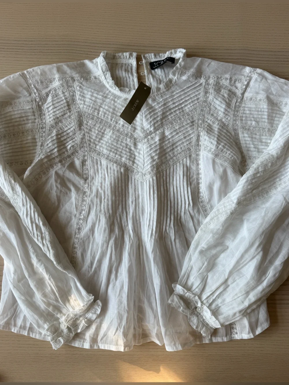 J.Crew Lace-Trim Pintuck Top in Cotton Voile White Size XS NWT